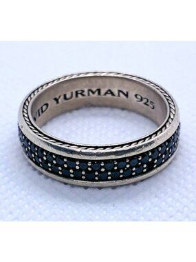 David Yurman Sterling Silver 925 2 Row Black Diamond Band Size 11